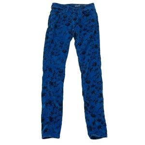 Jack Wills Blue Black Floral Low Rise Skinny Corduroy Pants Size 8 Pockets